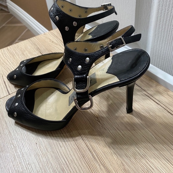 Jimmy Choo Black Leather Strap Studded Heels SZ:37 - Picture 5 of 12